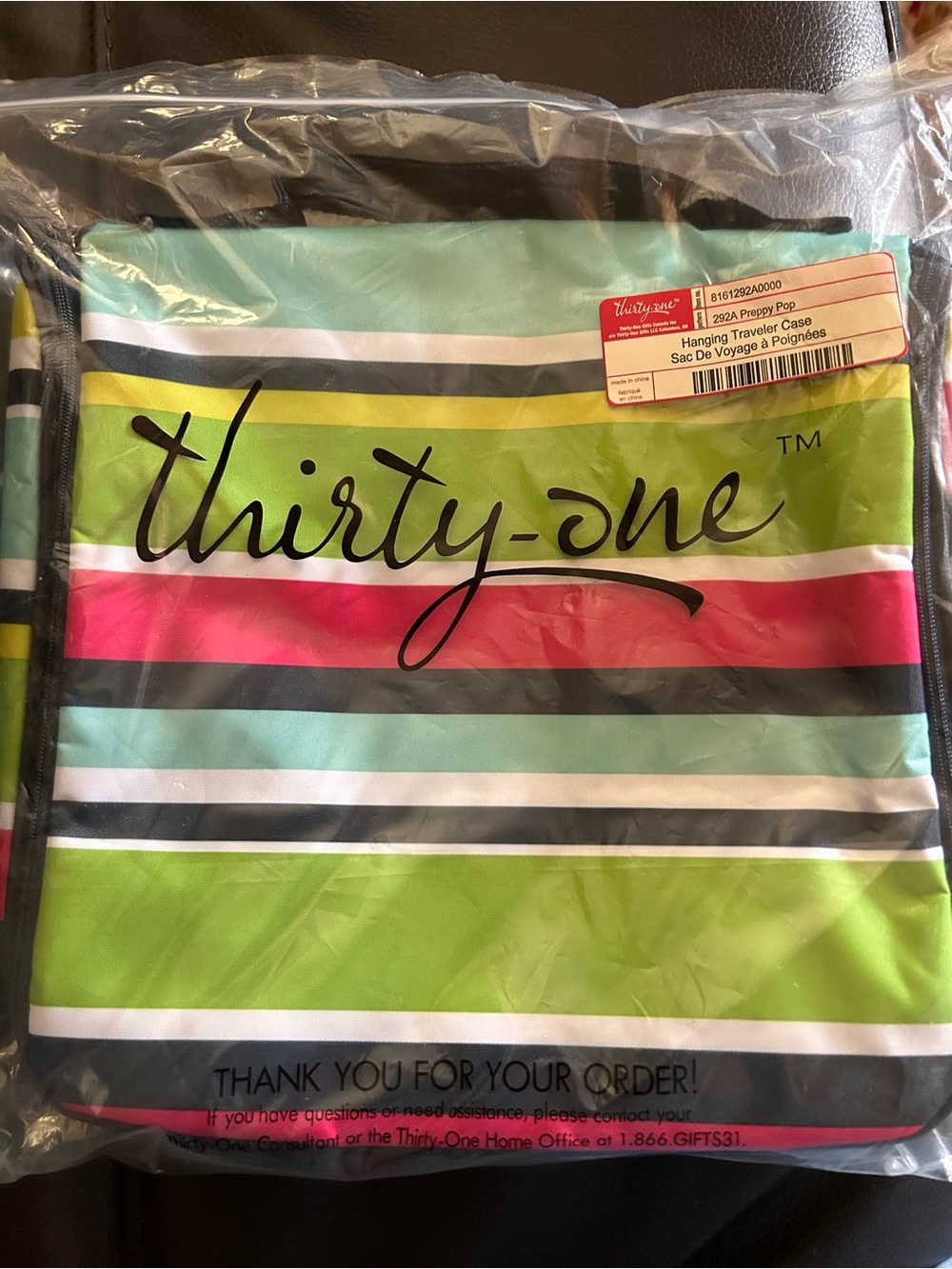 thirty-one Striped Hanging Traveler Case in Mint, Lime & Aqua